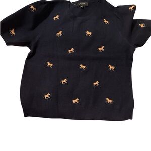 Black Sweater with Orange Horse Embroidery